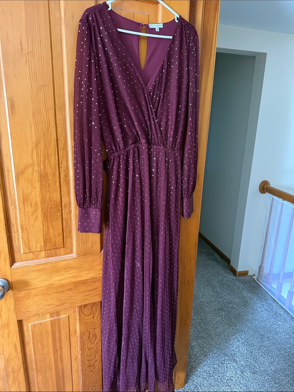 Baltic Born Wine Long Sleeve Wrap Maxi Dress with Metallic Dots